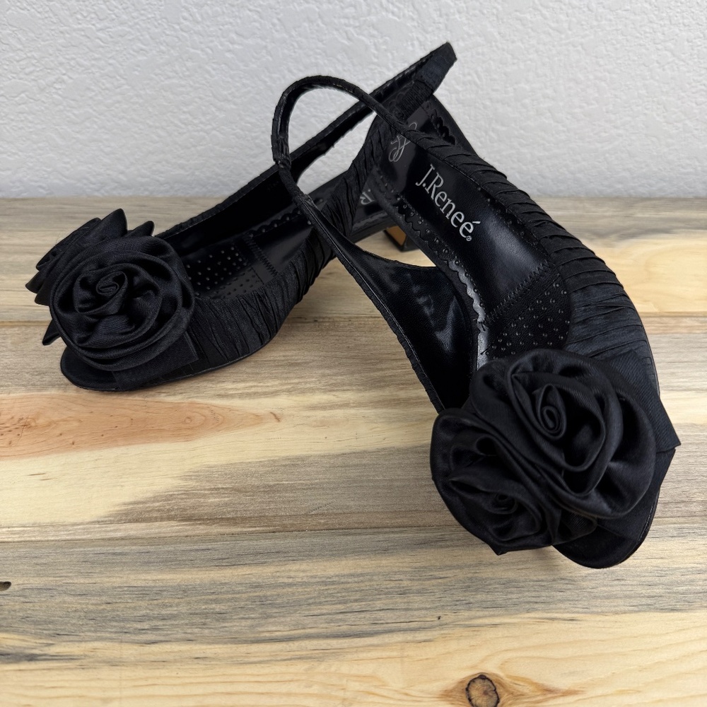 J.Renee Black Slingback Satin Slip On Kitten Heel Dress Shoe Size 7 - Picture 7 of 14